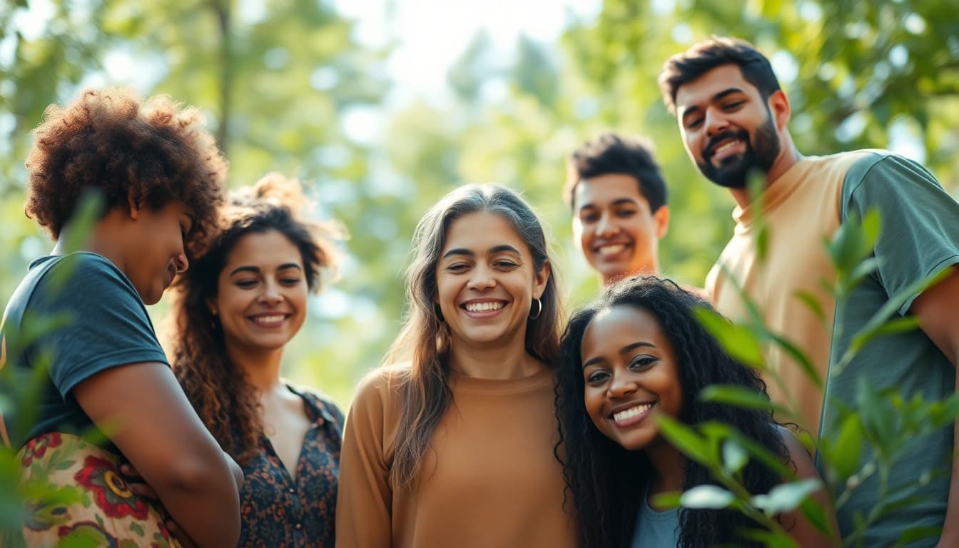 Illustration promoting mental health awareness through diverse individuals in a supportive circle.
