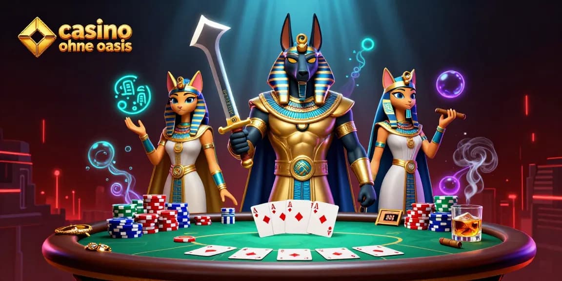 Experience the thrill of casino ohne oasis with Anubis and Bastet in an action-packed poker scene.