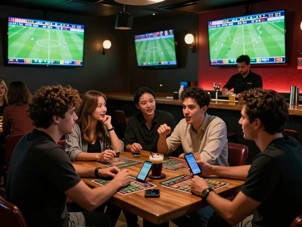 CM88 players placing bets at a vibrant sports bar during live games.