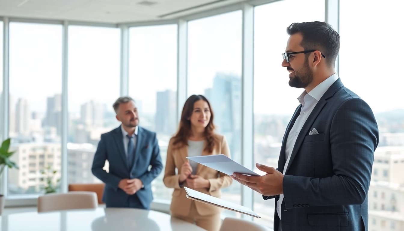 Immobilienmakler Frankfurt Preungesheim berät Kunden in einem modernen Büro.