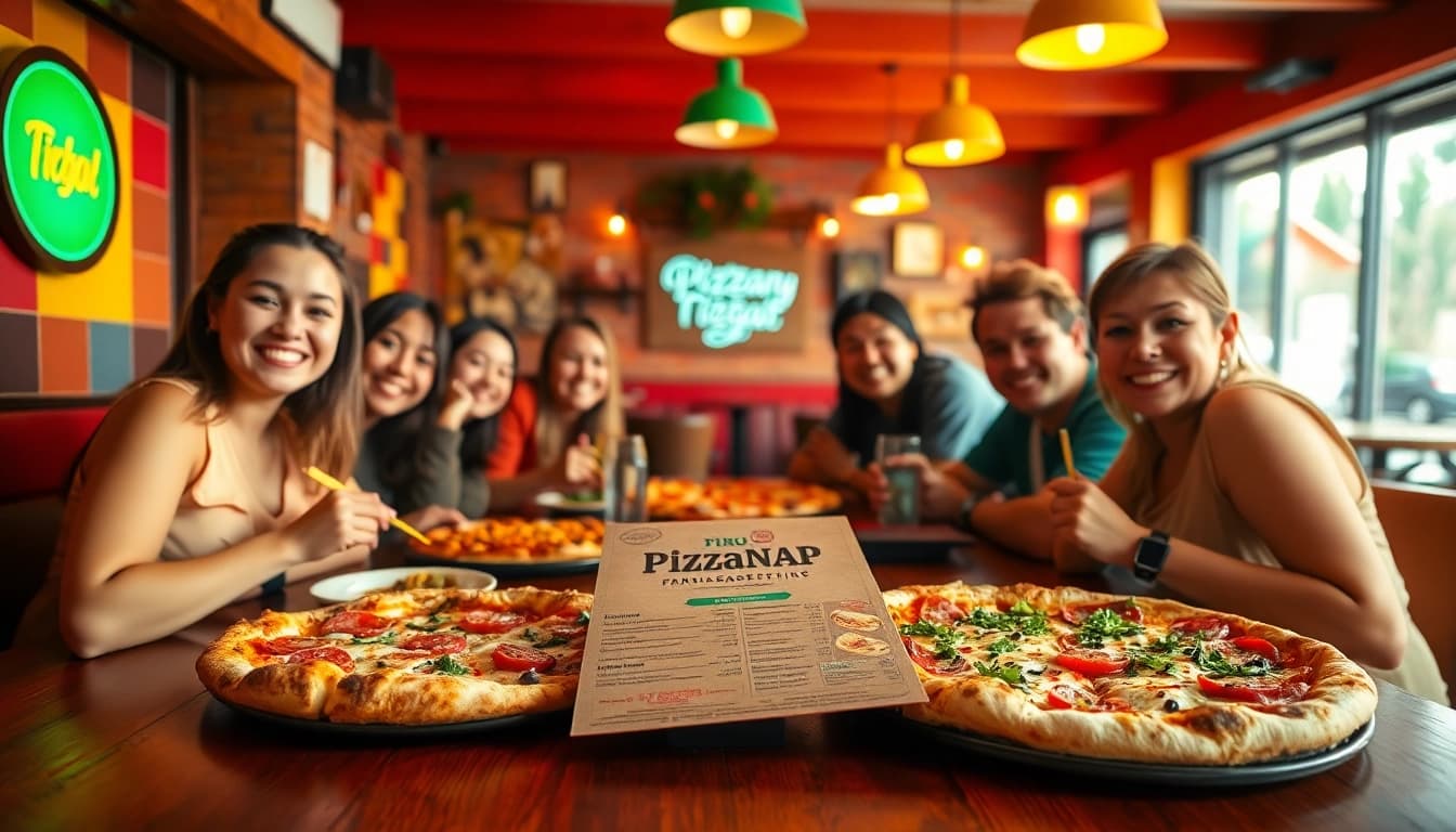 Pizzanap diners enjoying delicious Pizzanap dishes with friends in a warm, inviting atmosphere.