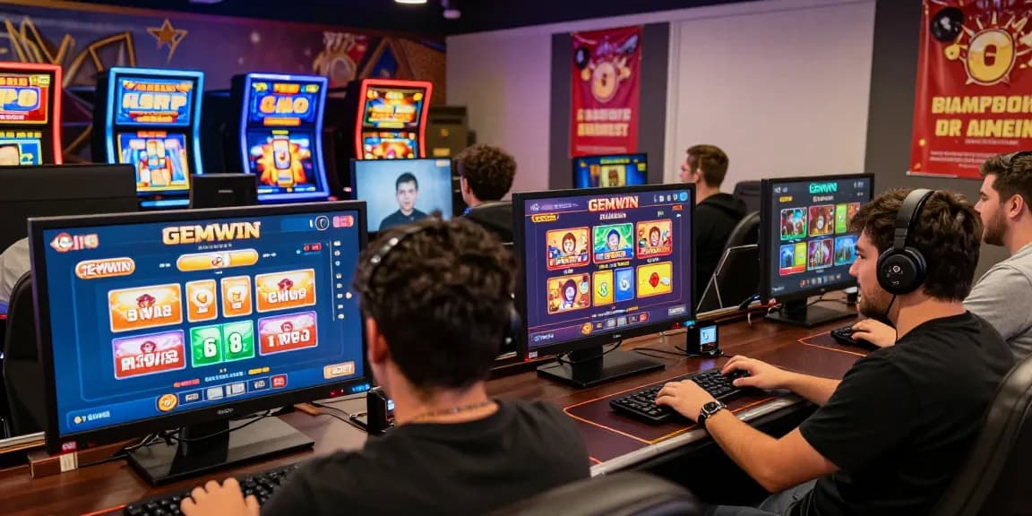 Engaging gaming scene at https://gemwin.pics/ showing diverse players celebrating wins with a vibrant interface.