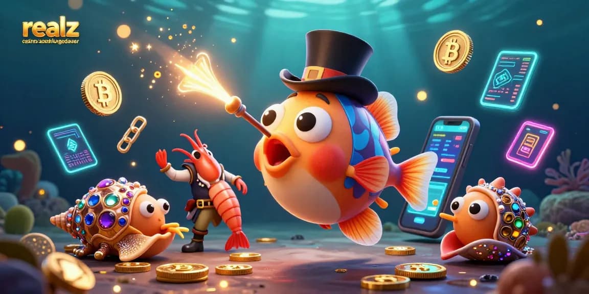 Der 3D-Anglerfisch zieht goldene Münzen an und veranschaulicht die Auszahlungsdauer beim realz Casino.