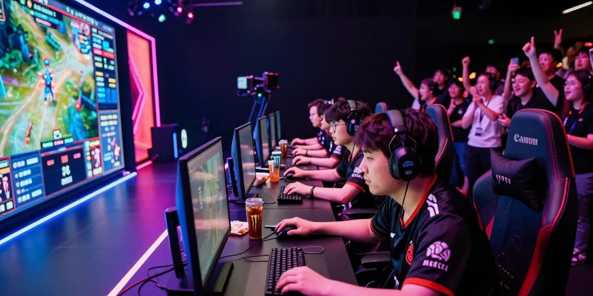 FAFA 828 esports arena scene with gamers in action, vibrant tournament atmosphere