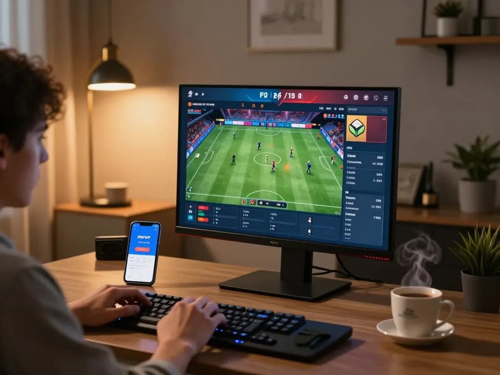 Engaging with PHPVIP online betting app in a modern home setup, placing bets on sports events.