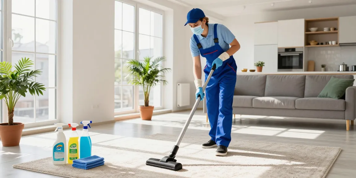 Efficient wohnungsabgabe reinigung in a bright apartment, cleaner using eco-friendly tools for sparkling results.