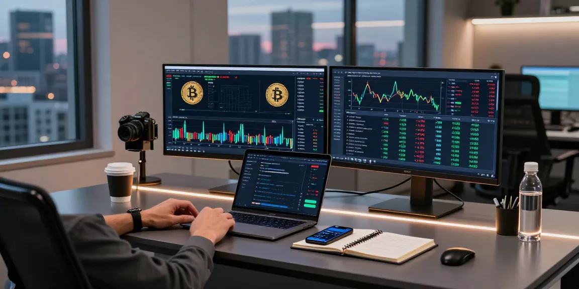 Edimakor Trading-Arbeitsplatz mit Kryptowährungs-Dashboards und sicherem Wallet.