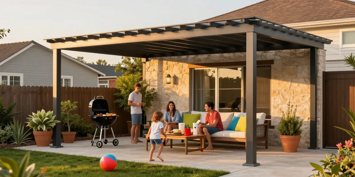 Terrassenüberdachungen aus Aluminium bieten stilvollen Wetterschutz für Familien und Gartenpartys.