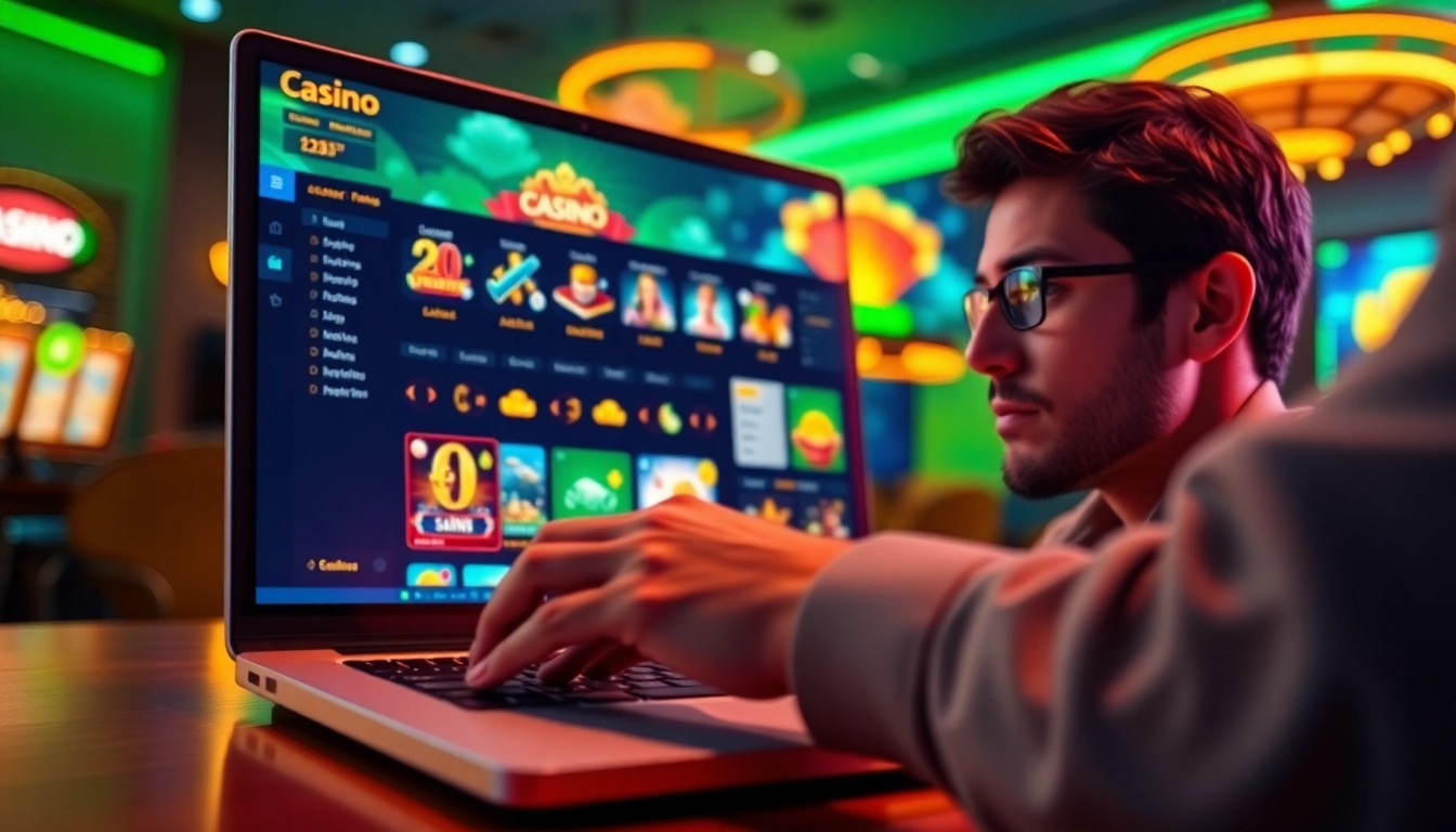A magyar online casino izgalma, amint egy játékos virtuális tétet tesz egy laptopon.