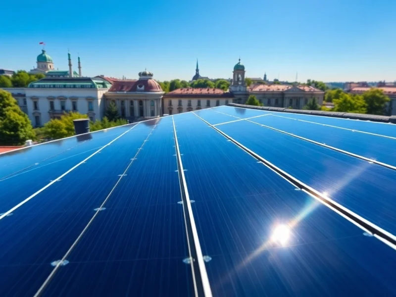 Die Kosten für eine PV anlage kosten wien an einem Sonnentag mit Wien Hintergrund sichtbar.