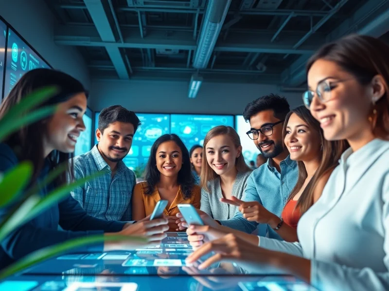 Adults engaging with AI technology in a modern coworking space, highlighting ai 18+ interactions.
