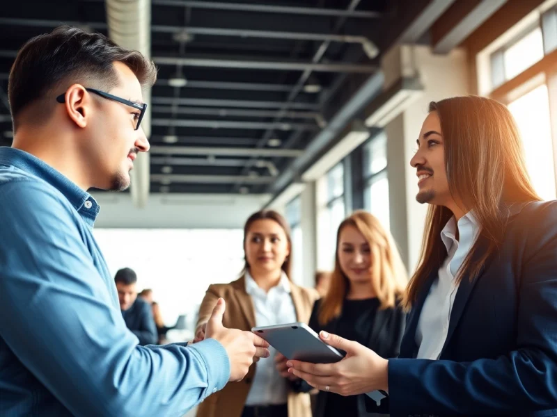 Headhunter IT discussing career opportunities with IT professionals in a modern office.