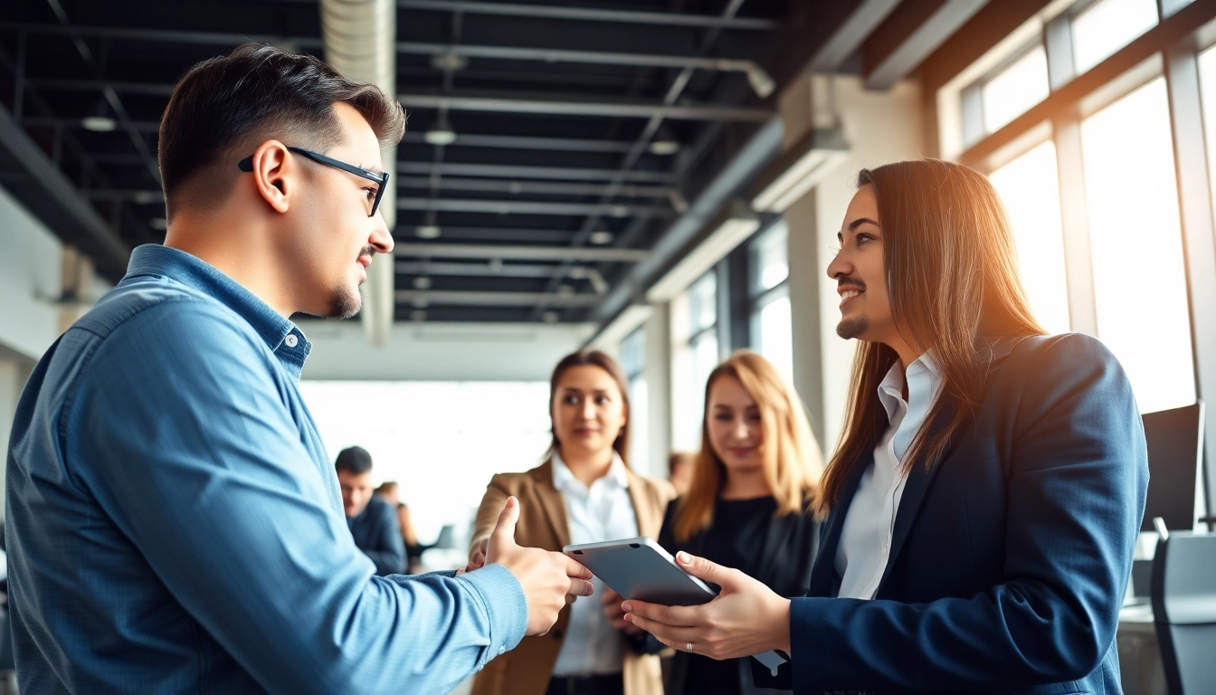 Headhunter IT discussing career opportunities with IT professionals in a modern office.