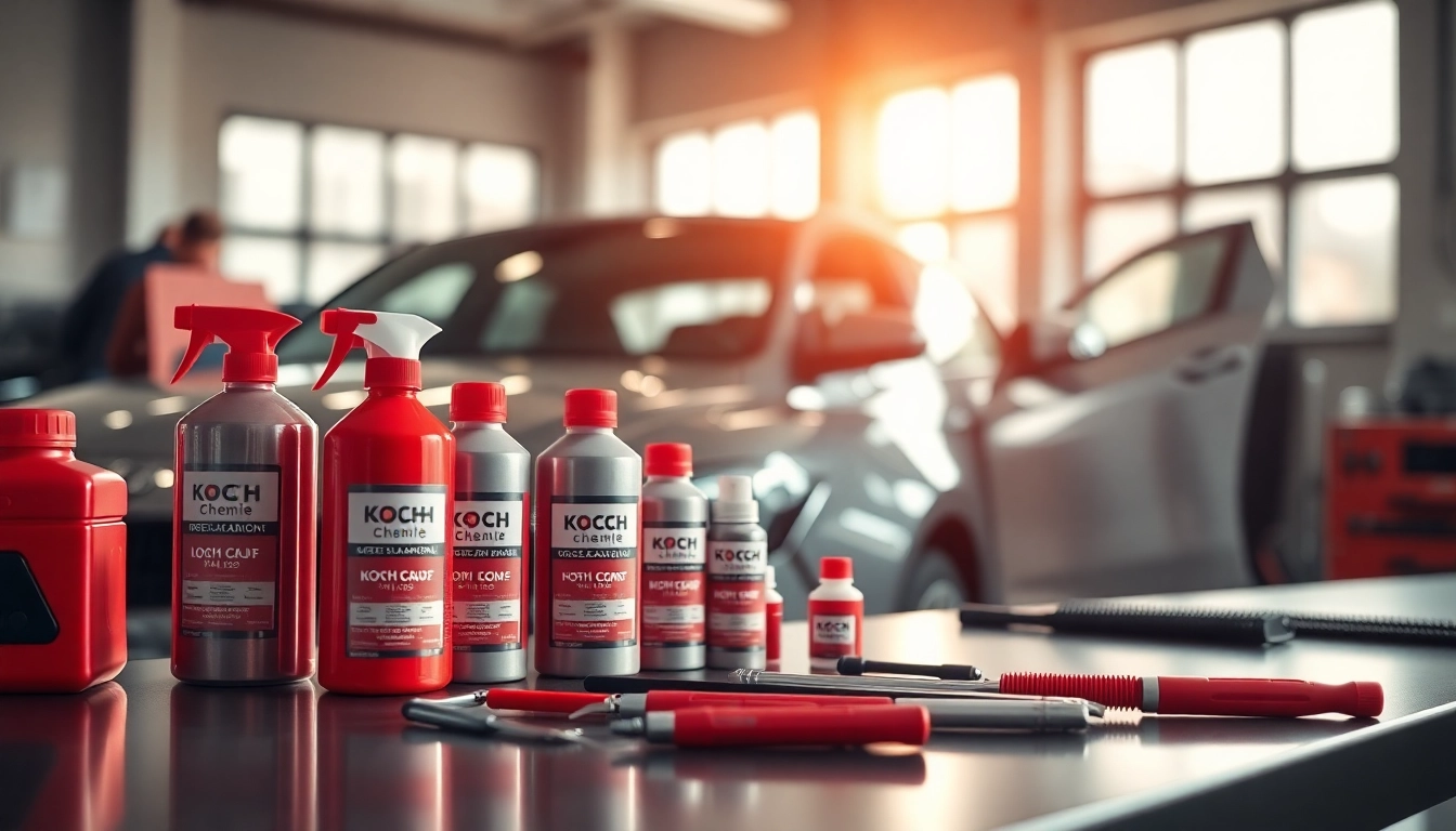Koch Chemie Produkte auf einem professionellen Werkbank-Setup für Fahrzeugpflege