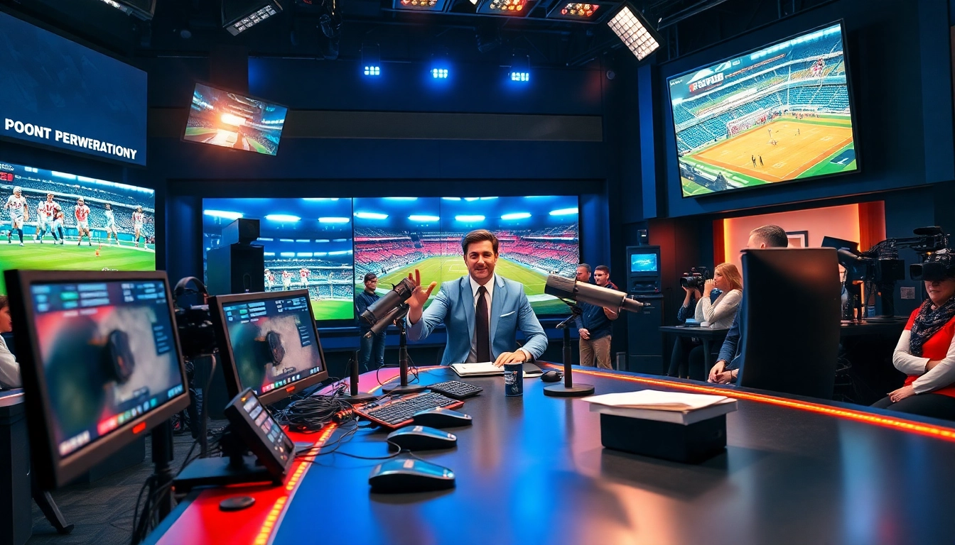 Engage in Sports Broadcasting with a dynamic presenter in a professional studio setting.