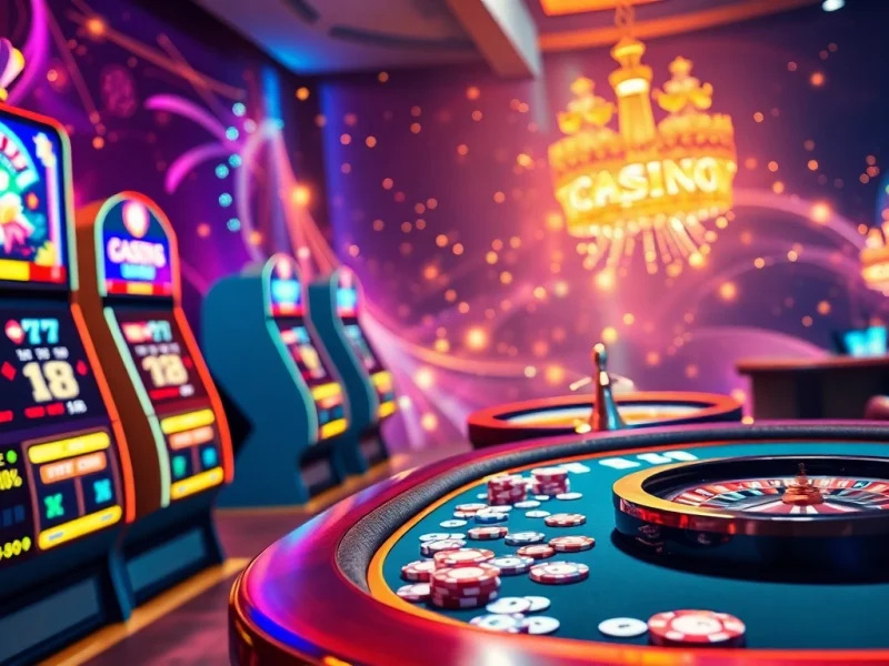 Experience thrilling online gaming with home jili7 in a vibrant casino setting featuring slots and poker tables.