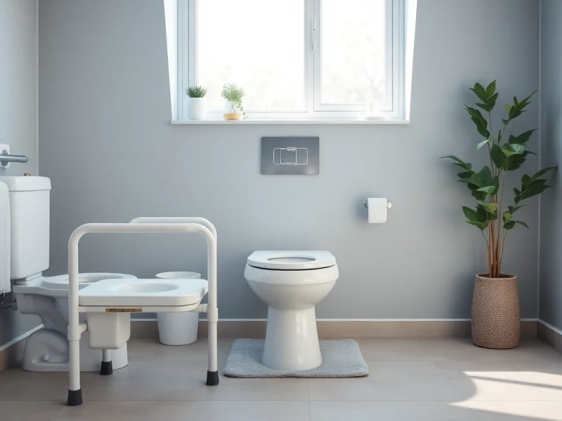 WC-Hilfen für Senioren in einem modernen Badezimmer mit Sicherheitsvorrichtungen zur Barrierefreiheit