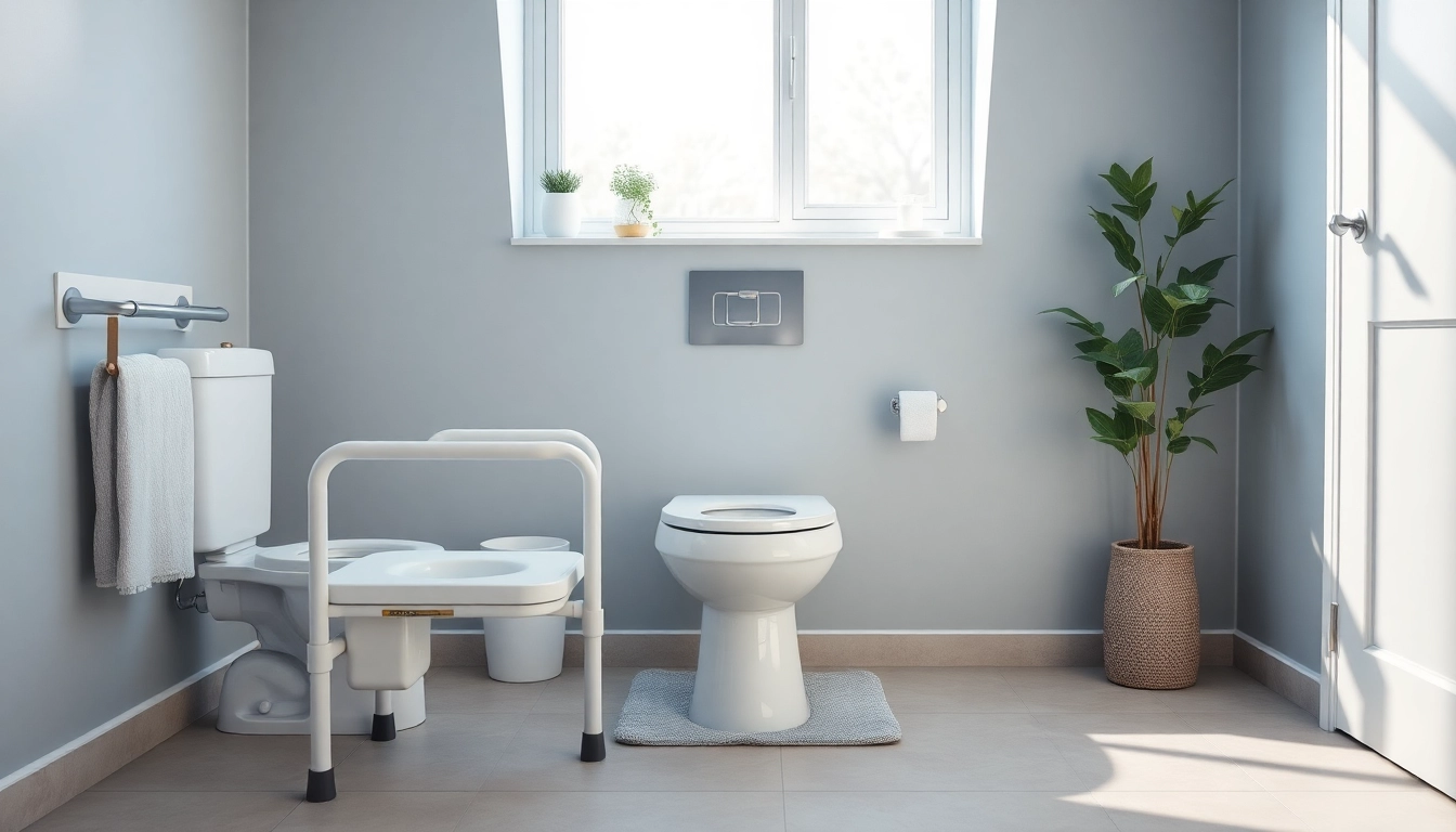 WC-Hilfen für Senioren in einem modernen Badezimmer mit Sicherheitsvorrichtungen zur Barrierefreiheit